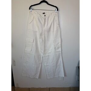 Roxy Chloe Kim Collab White Wide Leg Cargo Pants XL Y2K Utility Streetwear